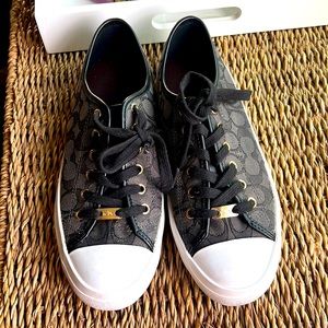 Coach Empire Black Monogram Fabric Low Top Sneakers Size 10